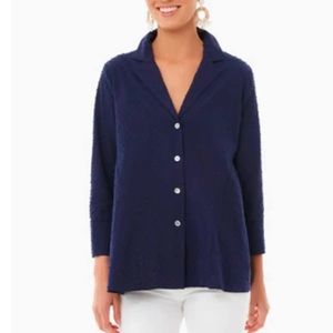 Tuckernuck Pomander Place Navy Blue Swiss Dot Scarlett Button Down XS